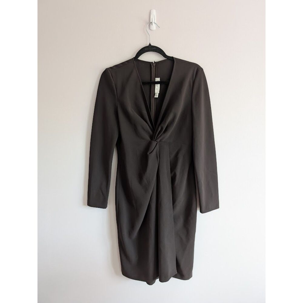 St. John Collection Brown Faux Wrap Midi Sheath Dress size 6 Orig. $795
